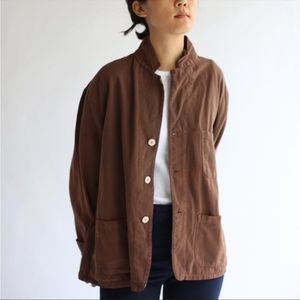Rawson brown vintage three button long sleeve chore coat blazer jacket